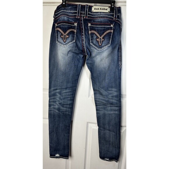 Rock Revival Wm’s 29 Becky Skinny Stretch Denim Jeans Thick Stitching Distressed - Picture 12 of 16
